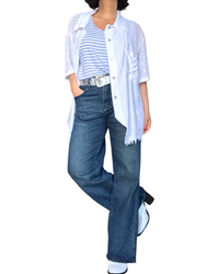 Camisole rayée bleu jeans et blanc à bretelle large L/XL