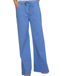 Pantalon jambe droite bleu jeans taille élastique avec cordon