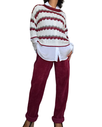 Pantalon bourgogne en corderoy à taille élastique avec cordon