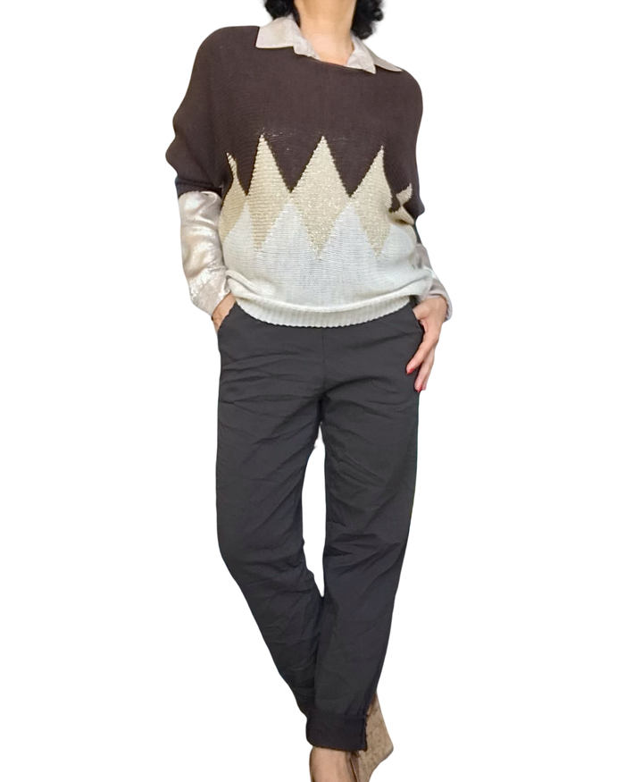 Pantalon brun à taille élastique avec cordon