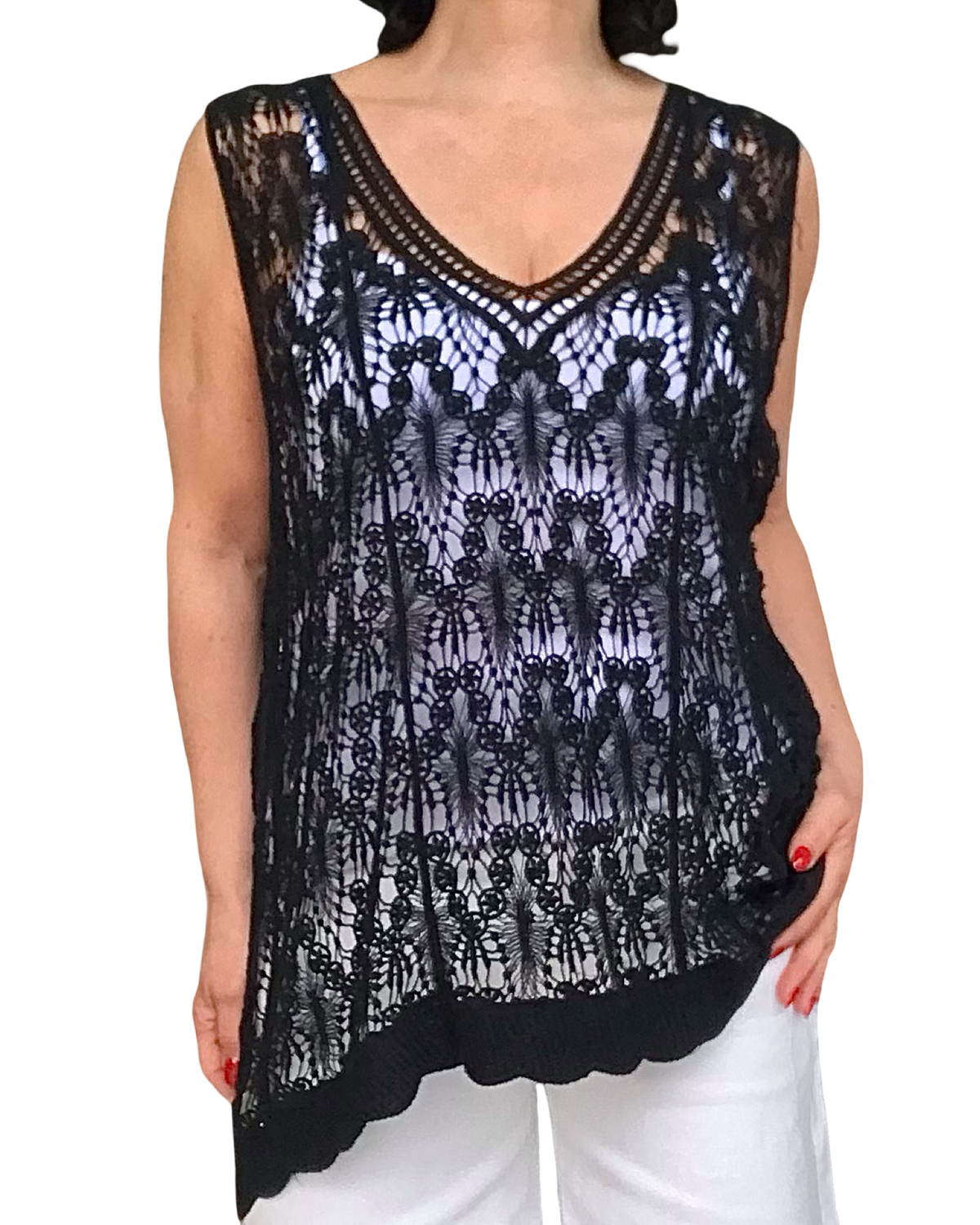 Debardeur en crochet couleur noir col en V