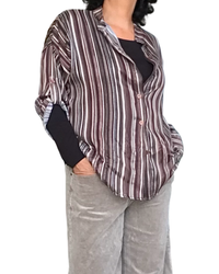 Chemise noir à rayures verticales, manche 3/4 en voile