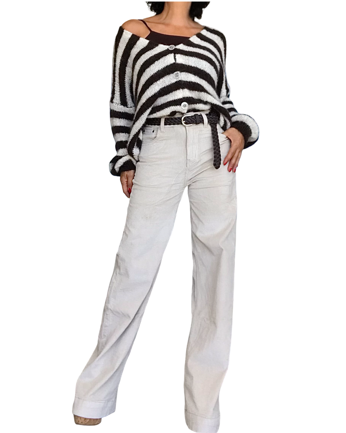 Pantalon en velours côtelé beige clair jambe droite