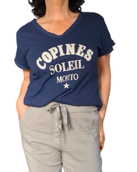 T-shirt marine « Copines Soleil Mojito» col en V