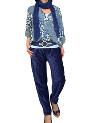 Pantalon bleu marin en velours taille élastique