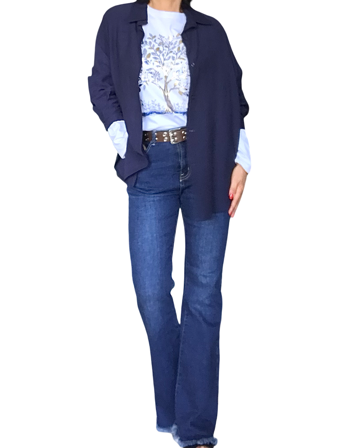 Chemise bleu marin unie à manche longue