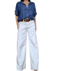 Chemise jeans manche courte noué au bas