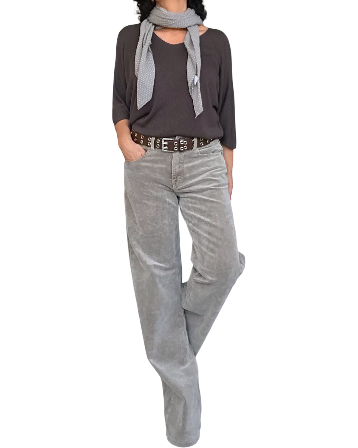 Pantalon en velours côtelé beige, jambe droite,  31 pouces de longueur