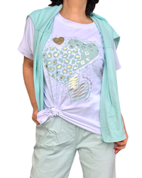 T-shirt blanc avec imprimé de cœurs Aqua et doré