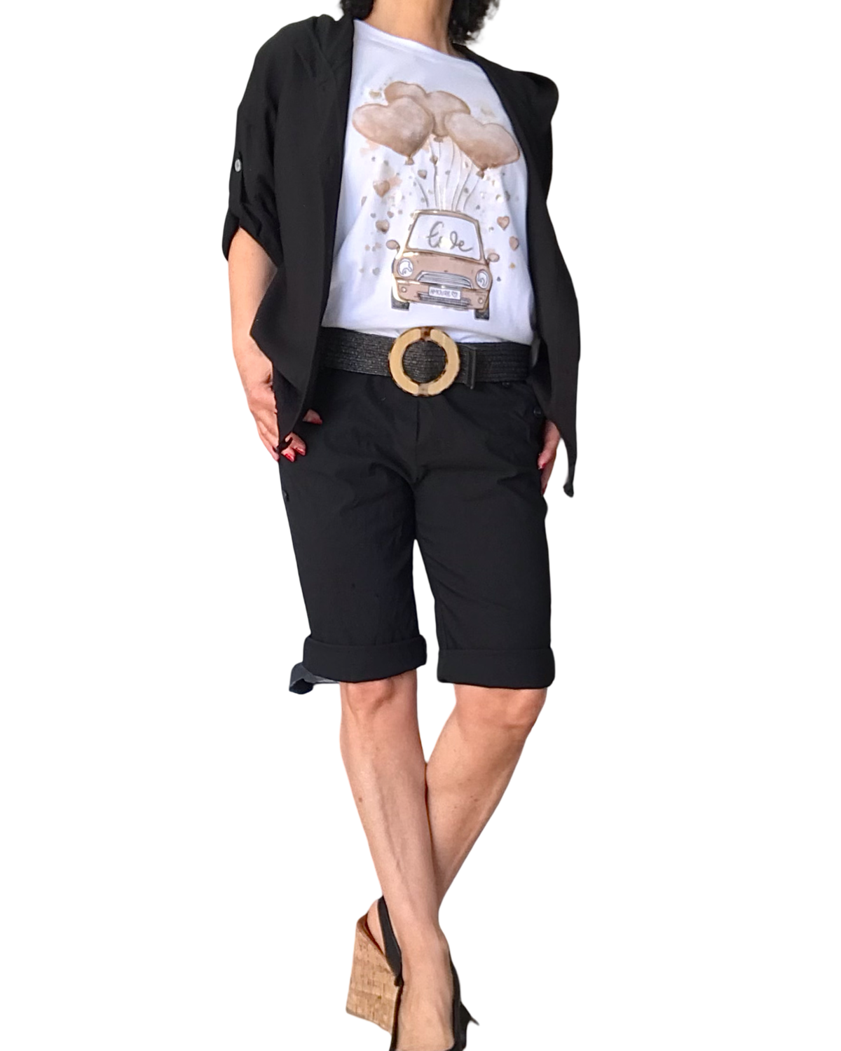 T-shirt blanc avec fiat et ballons moka en forme de cœurs