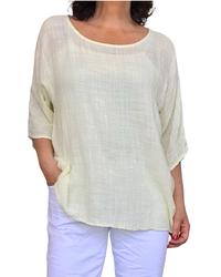 Blouse unie jaune pâle à manches courtes, col rond