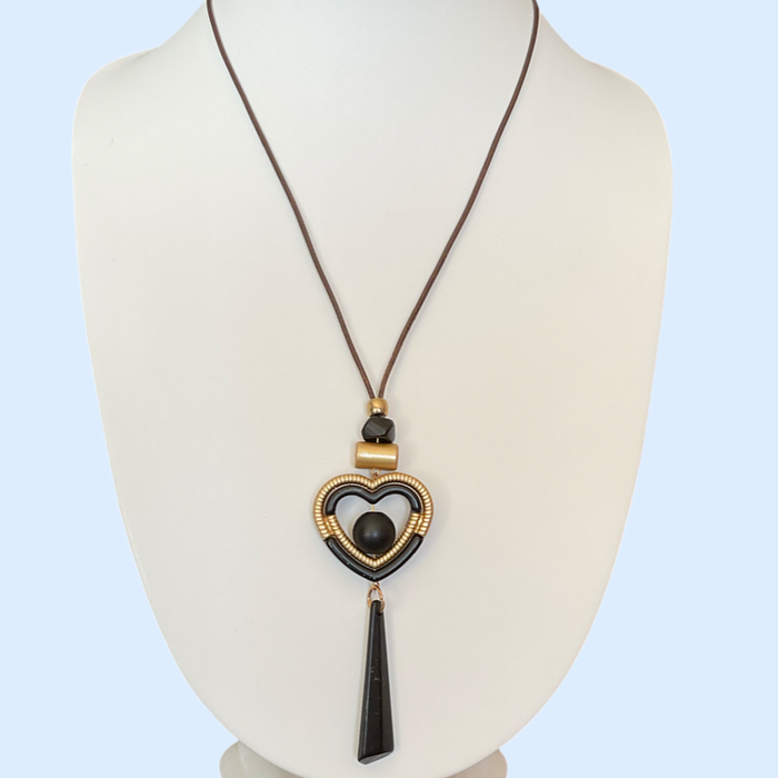 Bijoux | Collier avec pendentif en cœur noir et doré