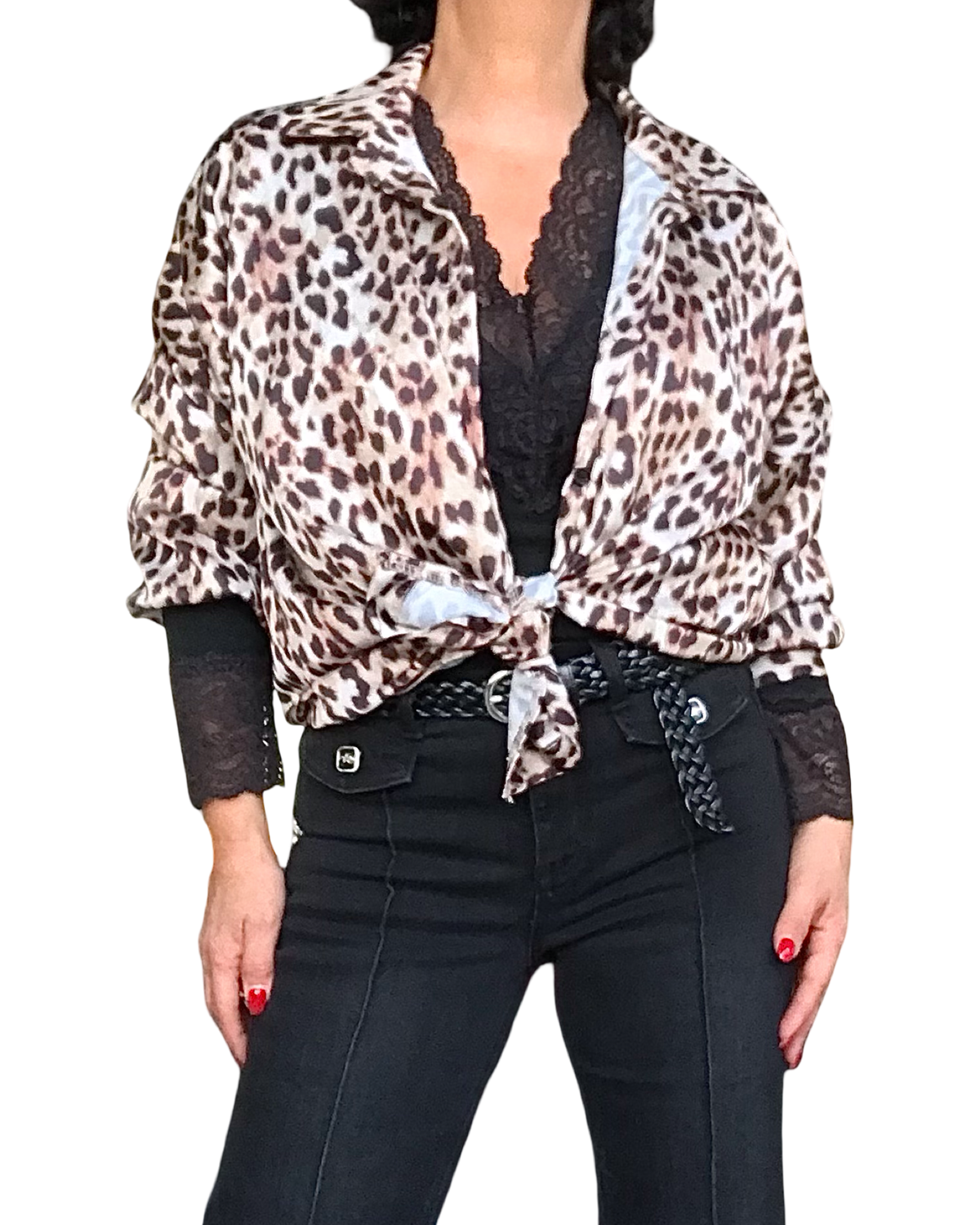 Chemise en satin léopard à manche longue