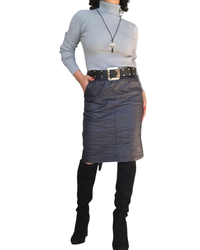 Chandail col roulé uni gris avec lurex argenté