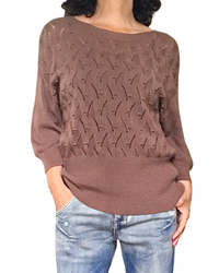 Chandail de tricot noisette pointelle, manche 3/4
