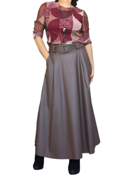 Chandail à manches longues en voile imprimé de demi-cercles bourgogne, brun et beige