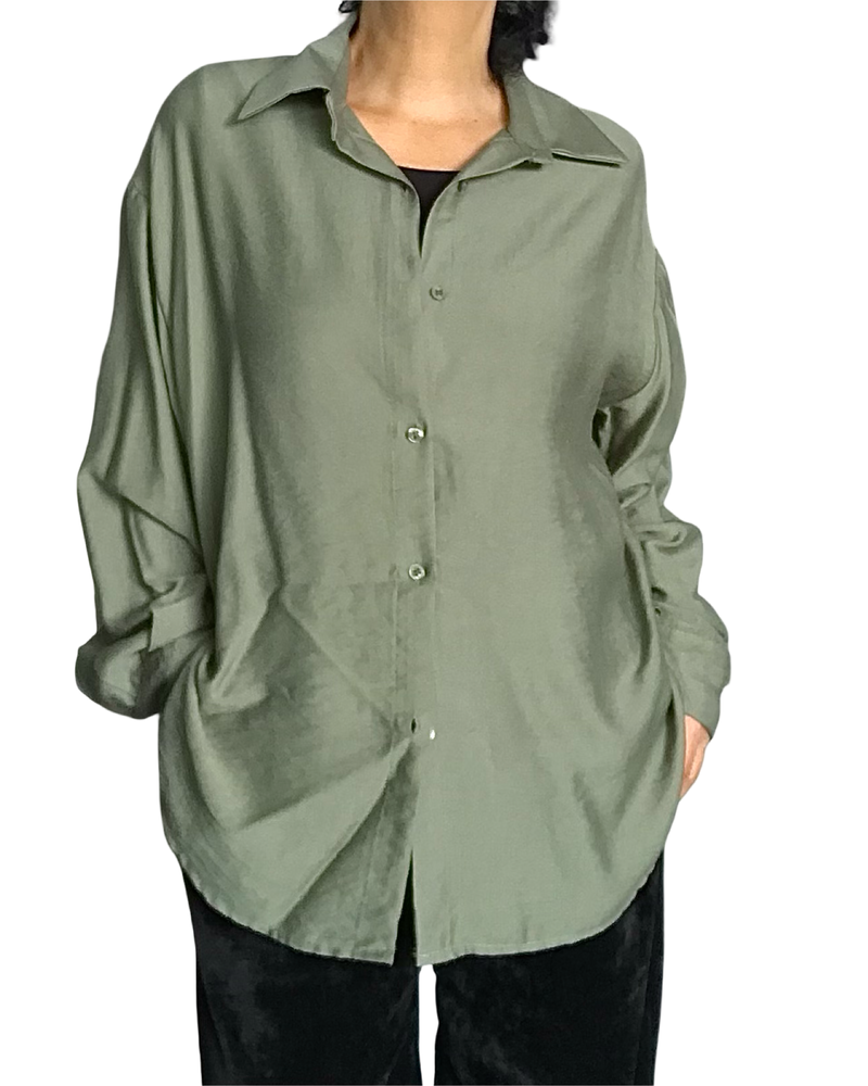 Chemise vert olive unie à manche longue