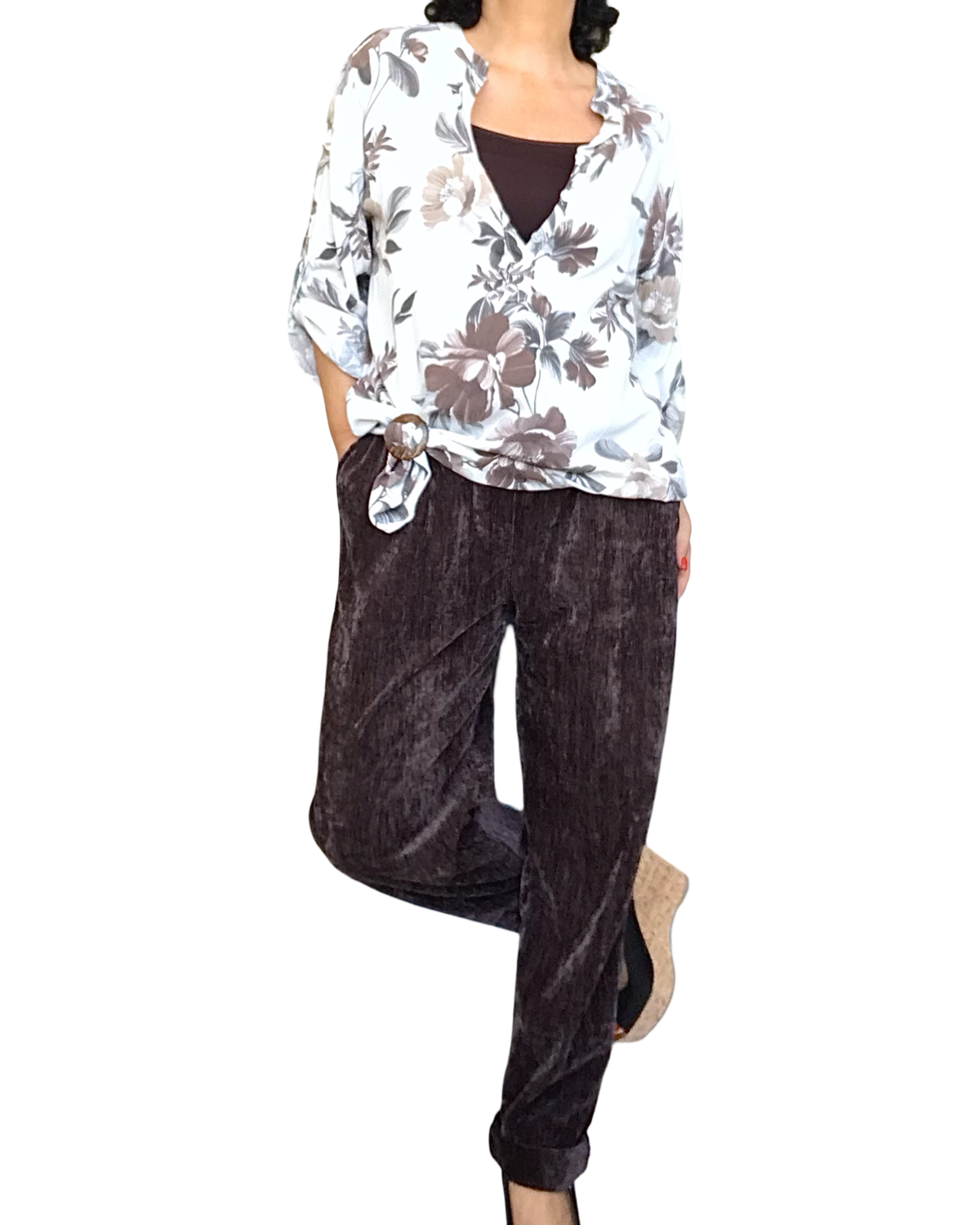 Pantalon brun  en velours taille élastique