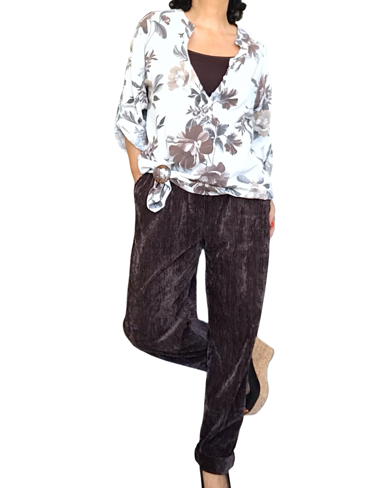 Pantalon brun  en velours taille élastique