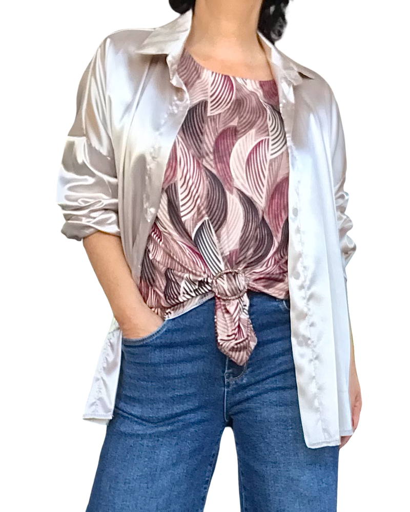 Chandail manche longue à motifs de demi-cercle bourgogne, moka, noir