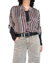 Chemise noir à rayures verticales, manche 3/4 en voile