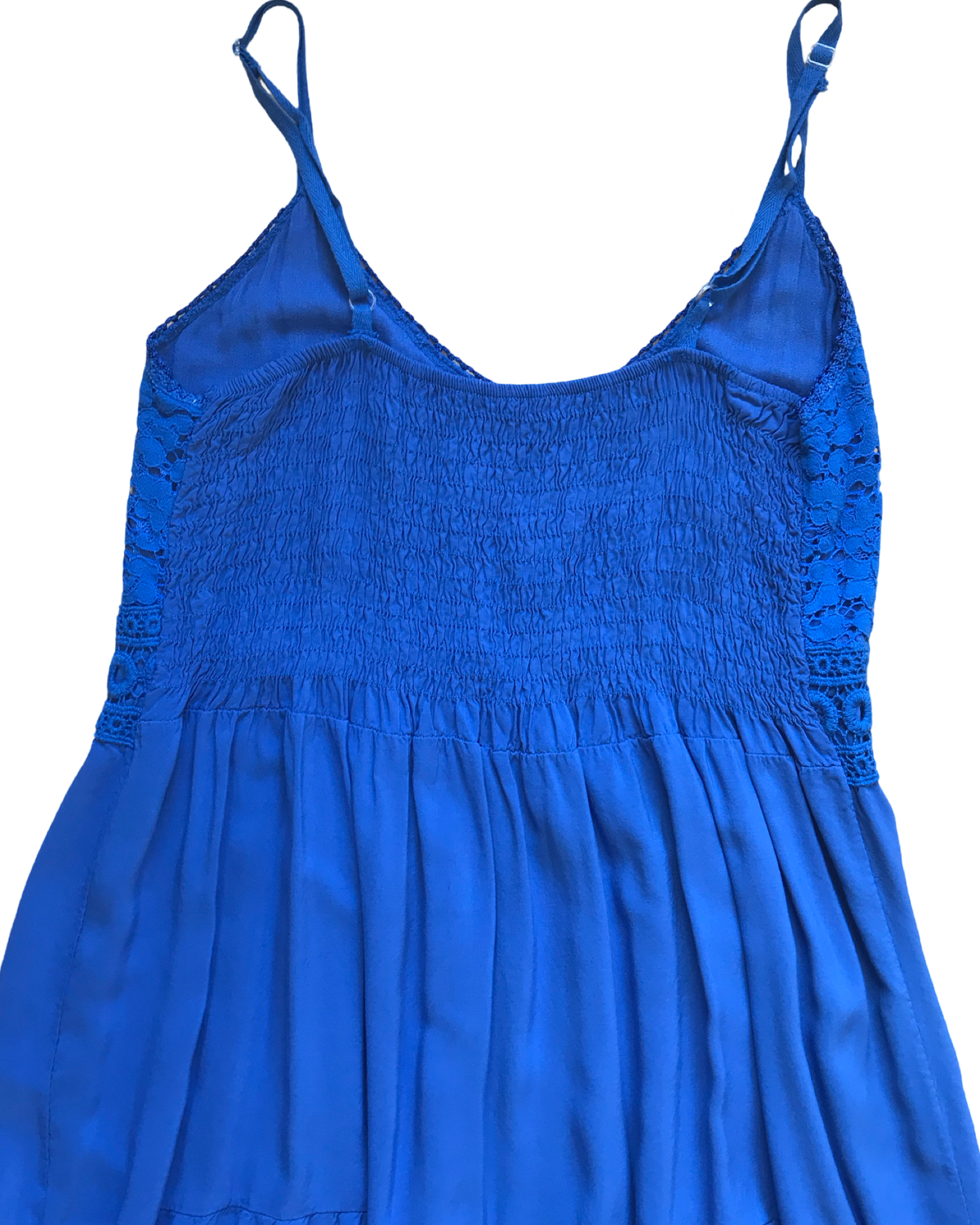 Robe longue bleu royal dentelle et bretelles fines