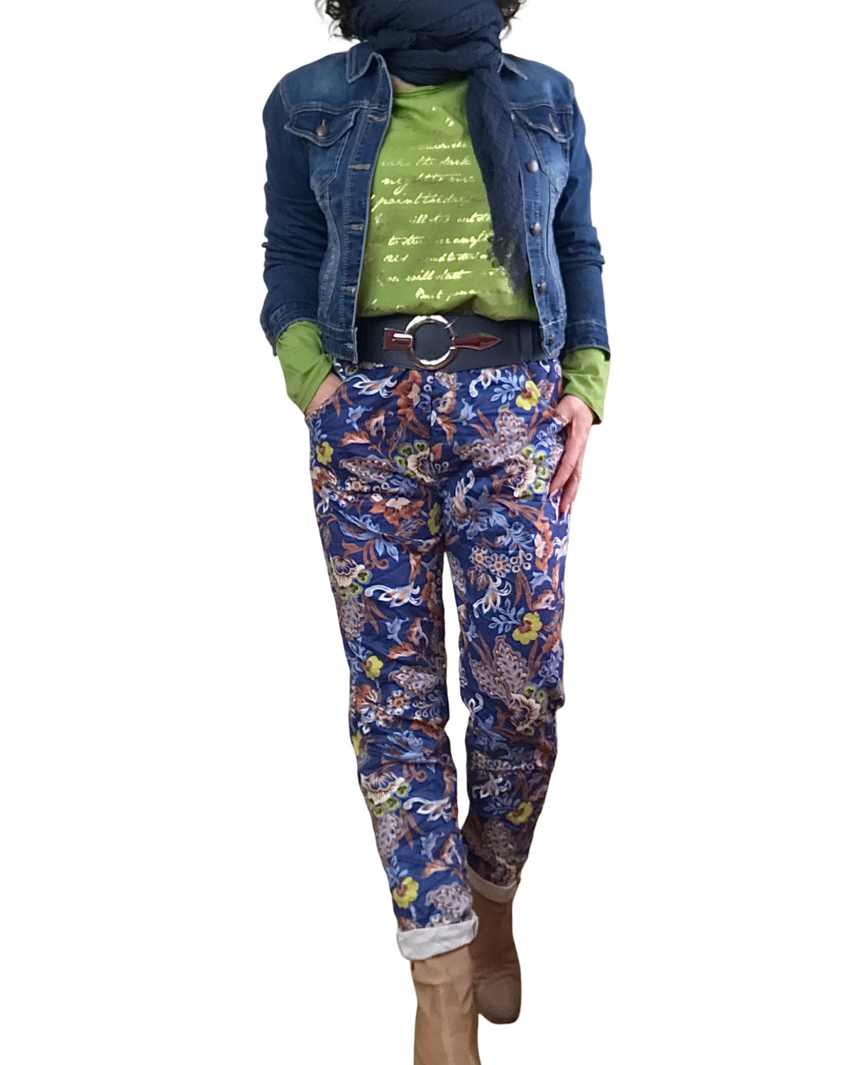 T-shirt manche longue vert pomme avec écritures dorées