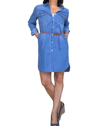 Chemise longue en jeans bleu moyen manche longue
