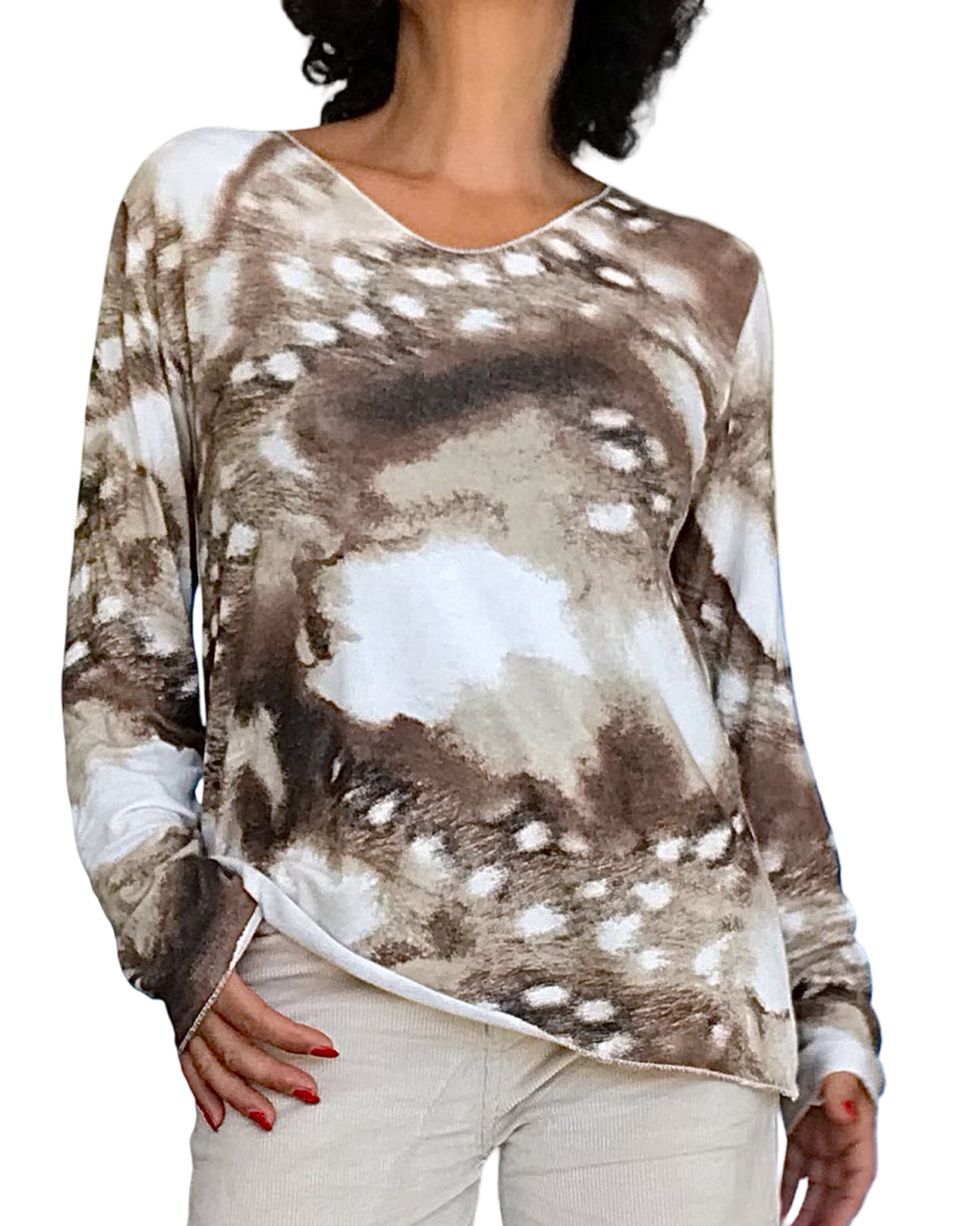 T-shirt manche longue imprimé arty blanc, brun, Camel et beige( Livraison 30 septembre)