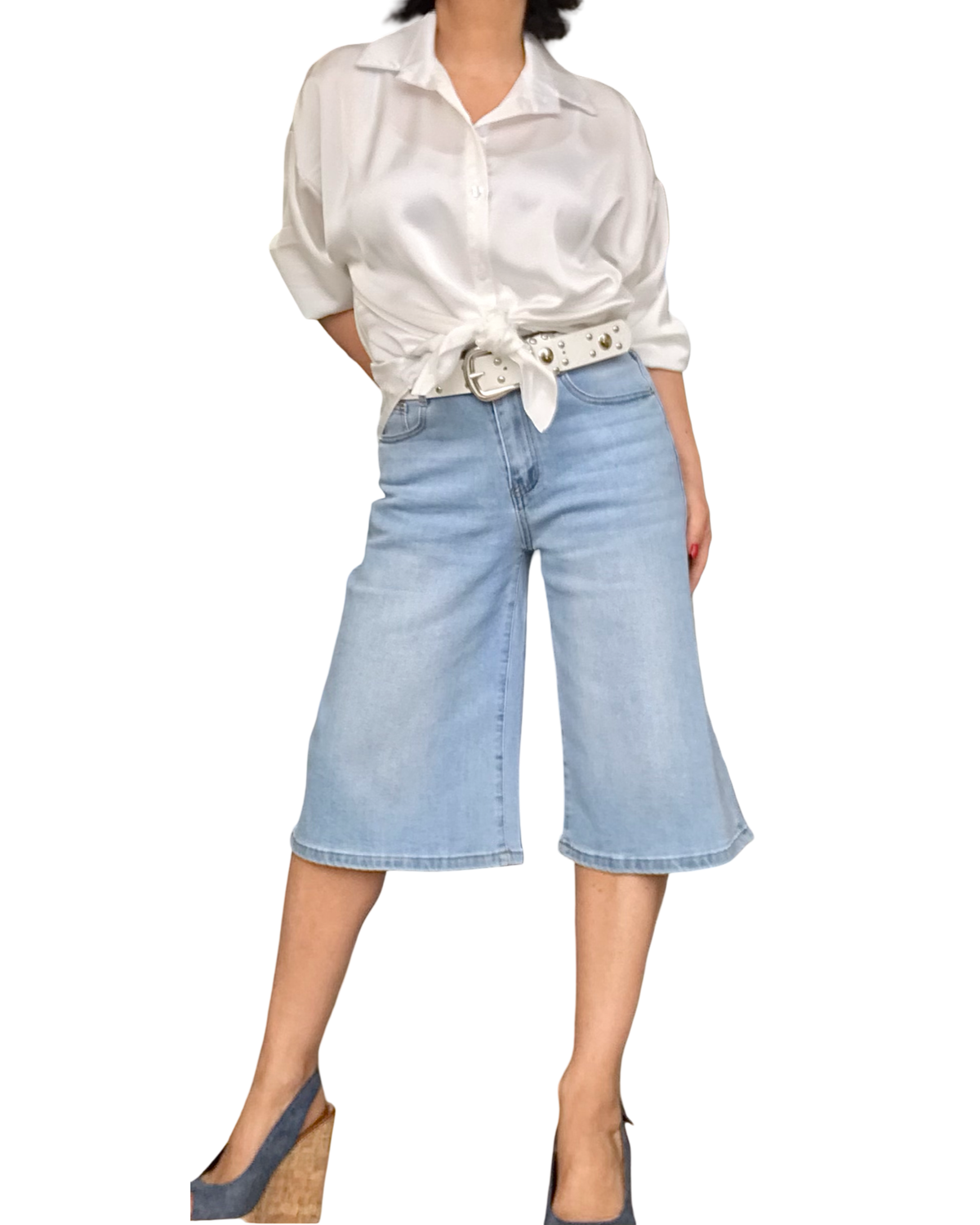 Chemise blanc cassé en satin à manche longue