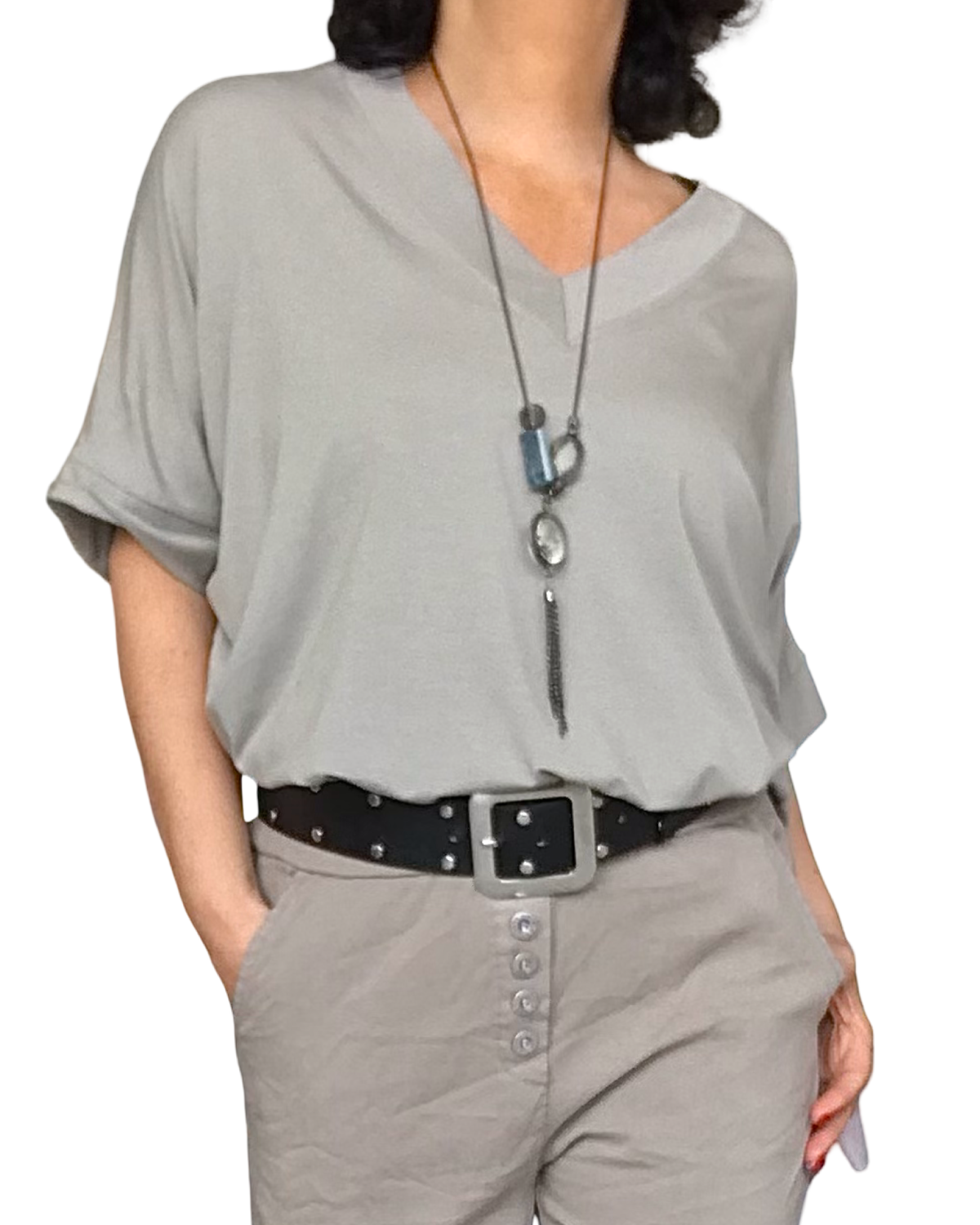 T-shirt uni moka manche courte col en V