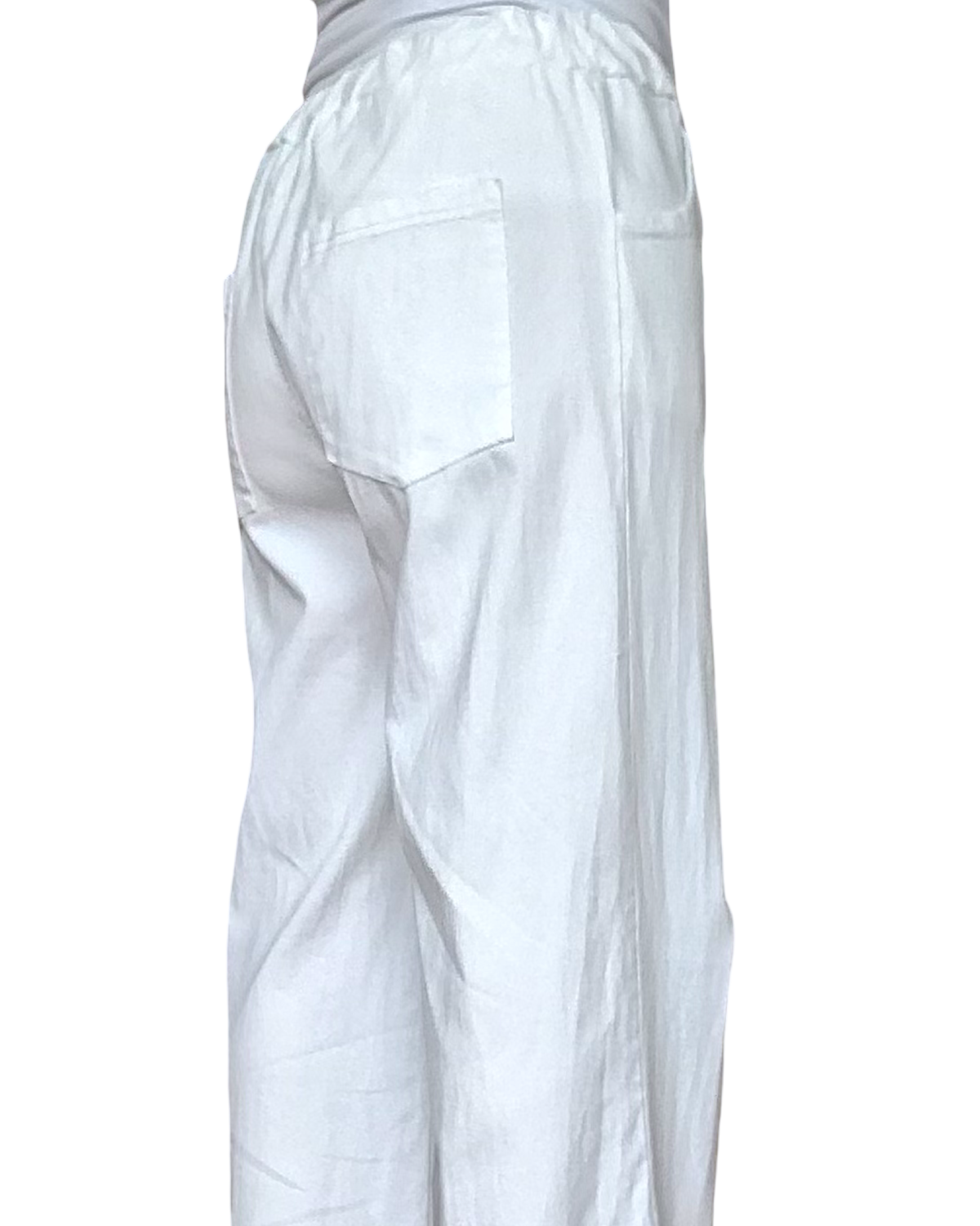 Pantalon jambe droite blanc cassé taille élastique avec cordon