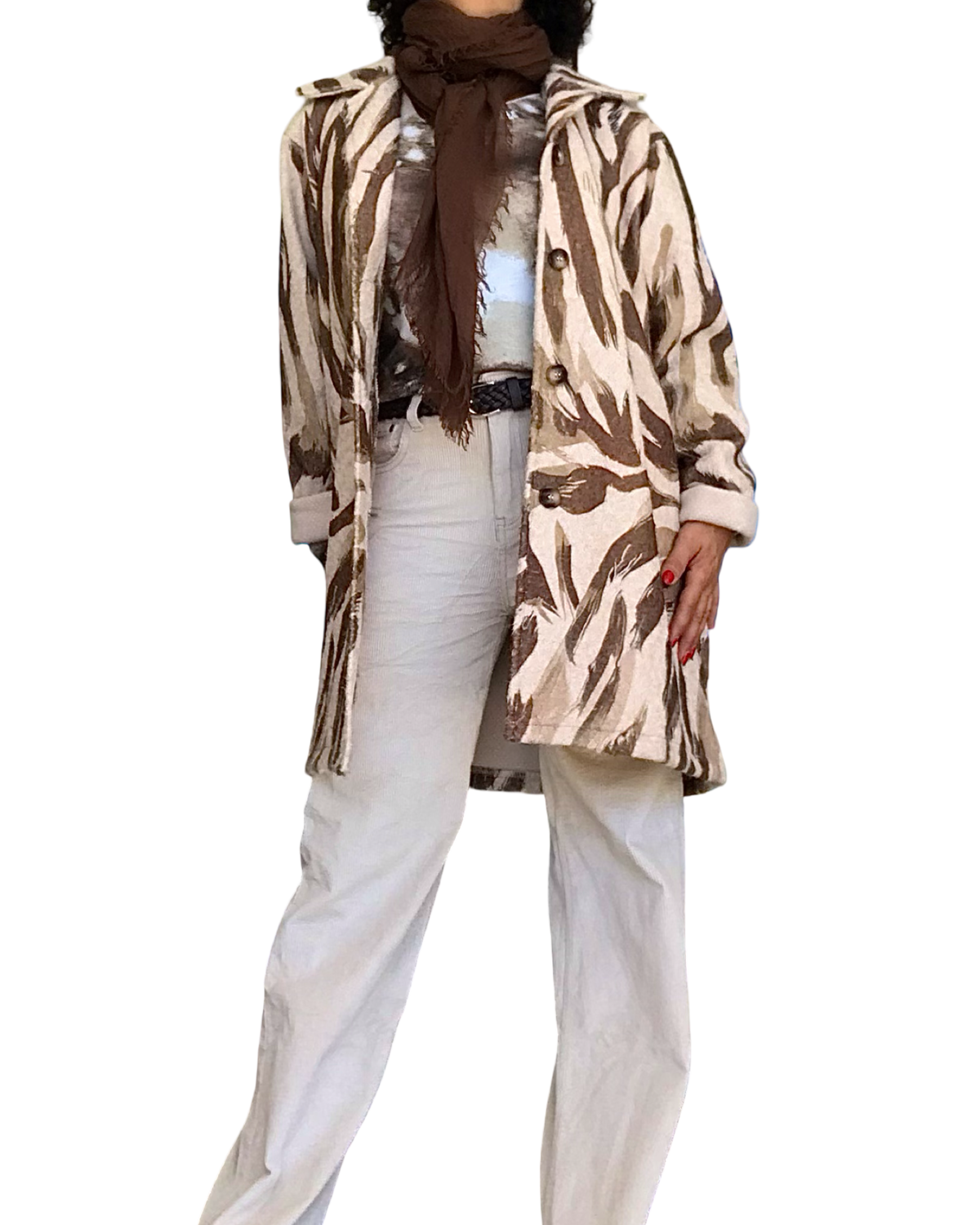 Manteau en laine beige zèbre brun et camel 3/4