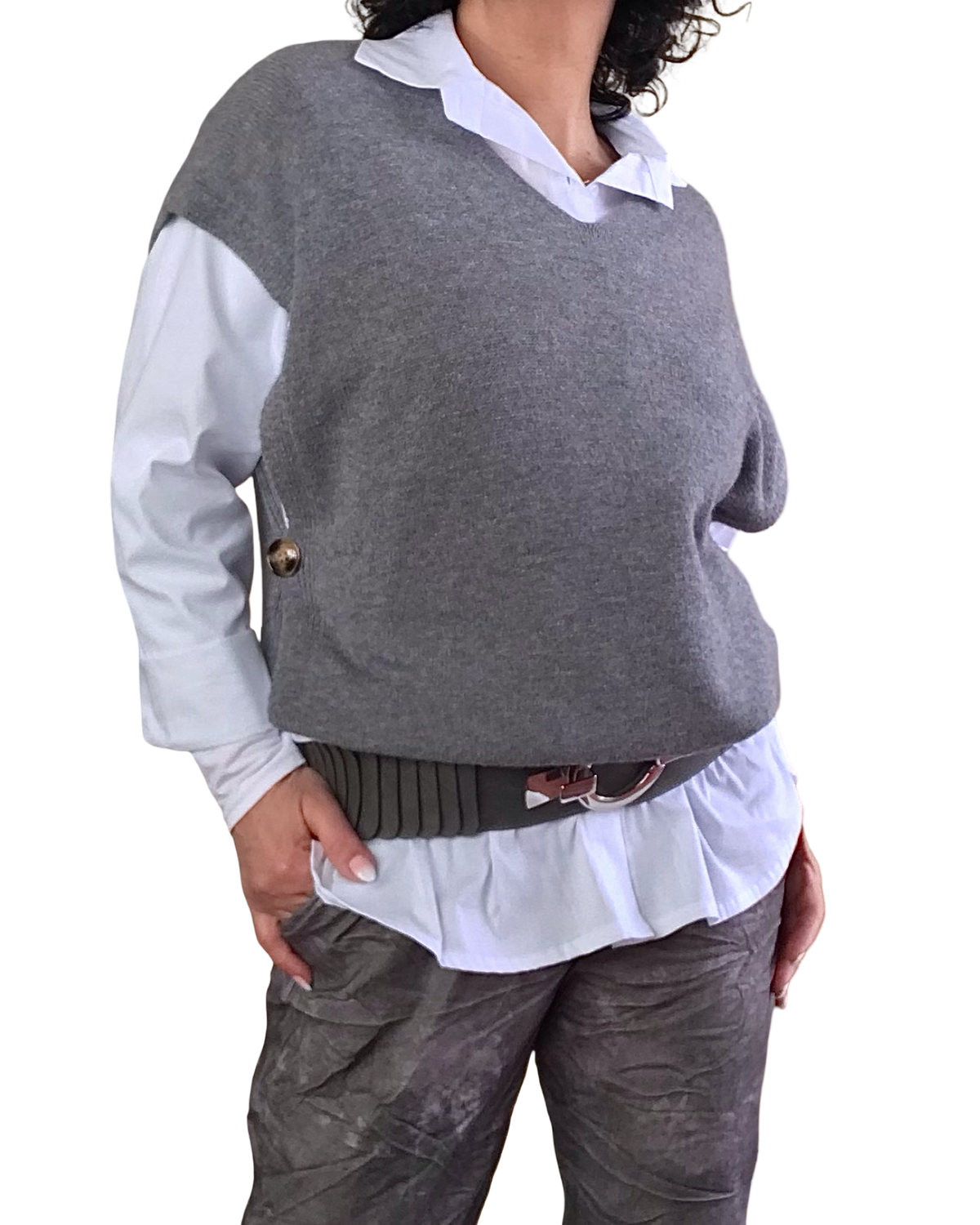 Débardeur en tricot col en V, gris