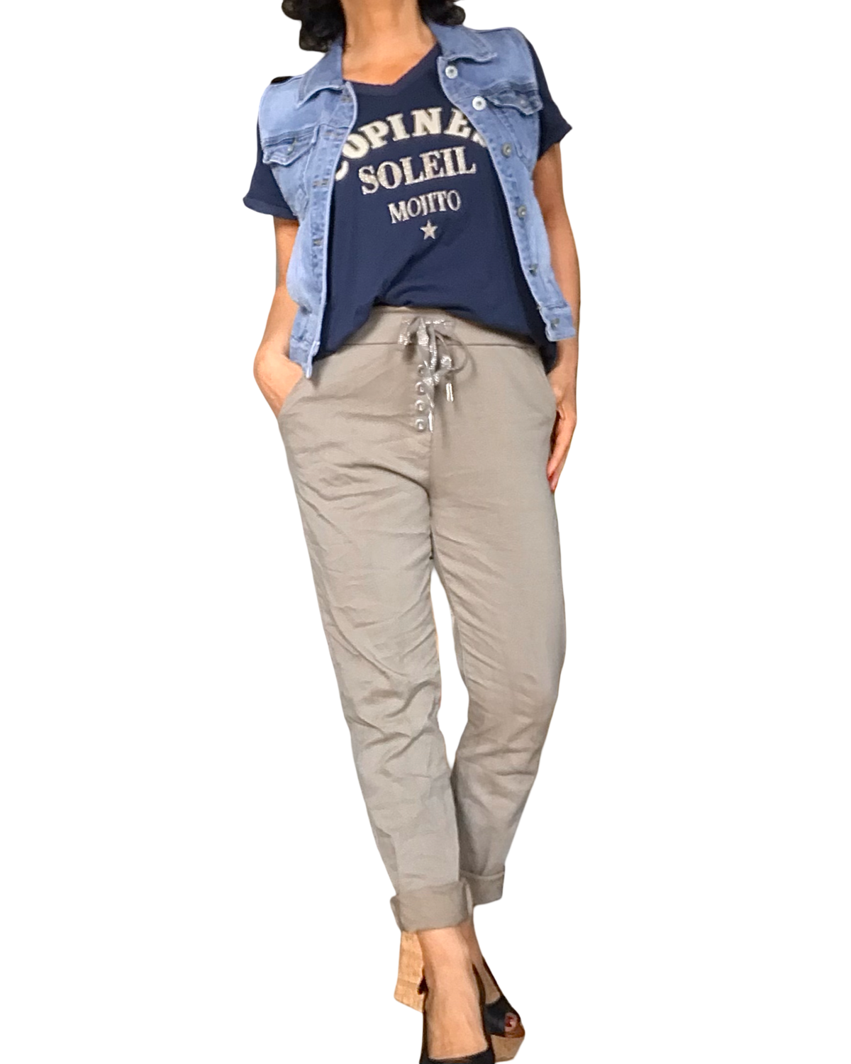 T-shirt marine « Copines Soleil Mojito» col en V