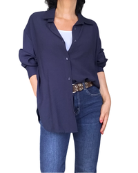 Chemise bleu marin unie à manche longue