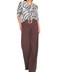 T-shirt manche longue imprimé zébré blanc, noir et brun