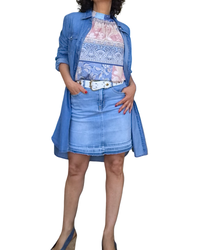 Chemise longue en jeans bleu moyen manche longue