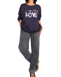 Chandail uni marine col rond en jersey « Love »( Livraison 30 septembre)