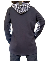 Chandail long noir en jersey, dos uni et capuchon rayé – vue de dos