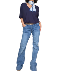 T-shirt uni marine manche courte col en V