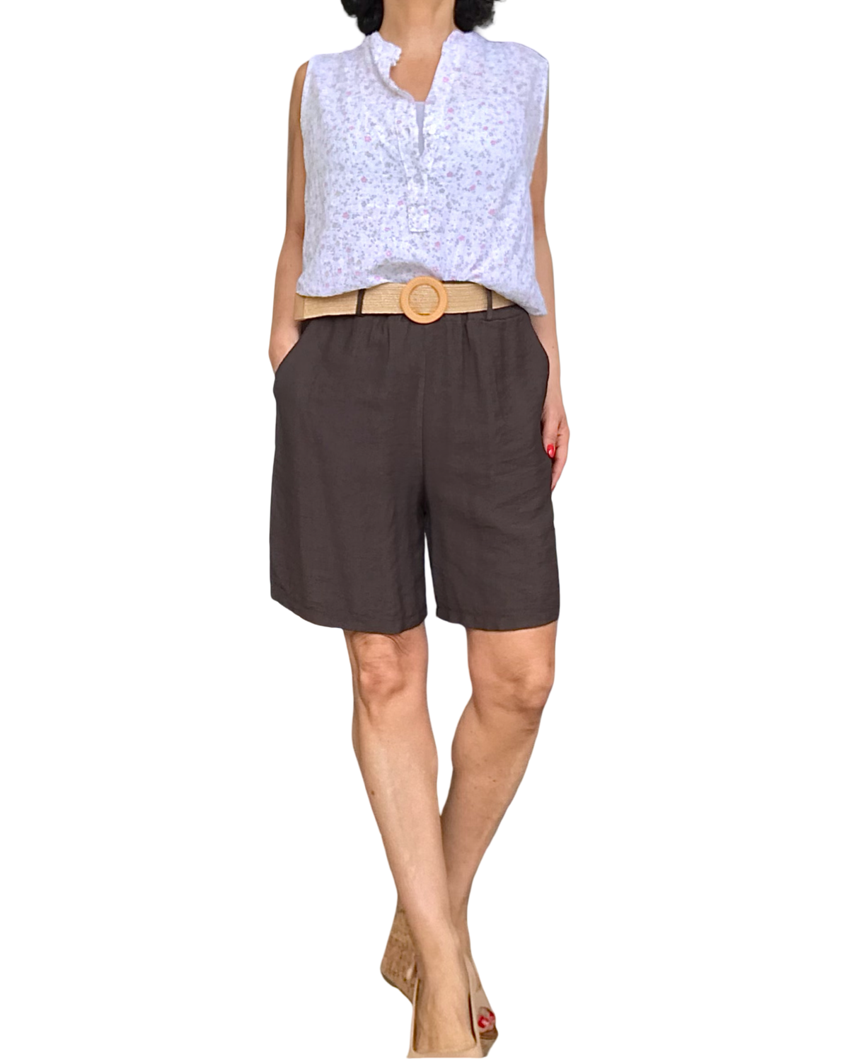 Short brun chocolat taille élastique