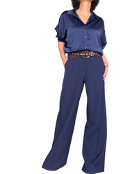 Chemise marine en satin à manche longue
