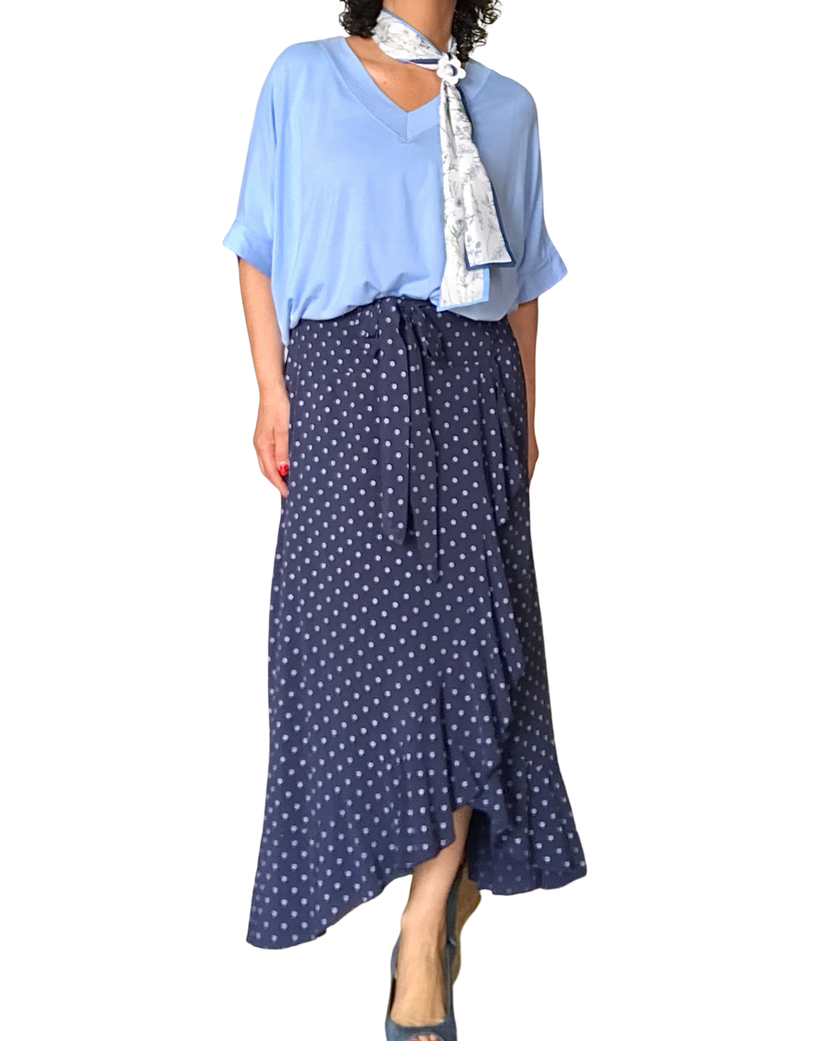 T-shirt uni bleu ciel manche courte col en V