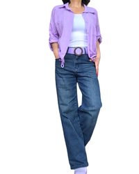 Chemise lilas manche courte avec deux poches appliquées devant et cordon au bas