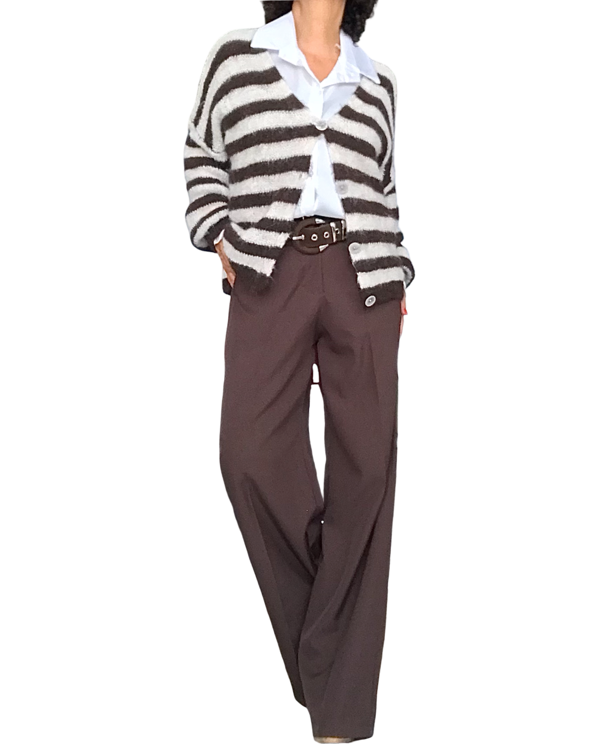 Pantalon brun classique, taille élastique 32 pouces de jambes