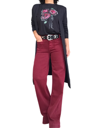 Cardigan femme noir uni long fendu de chaque coté