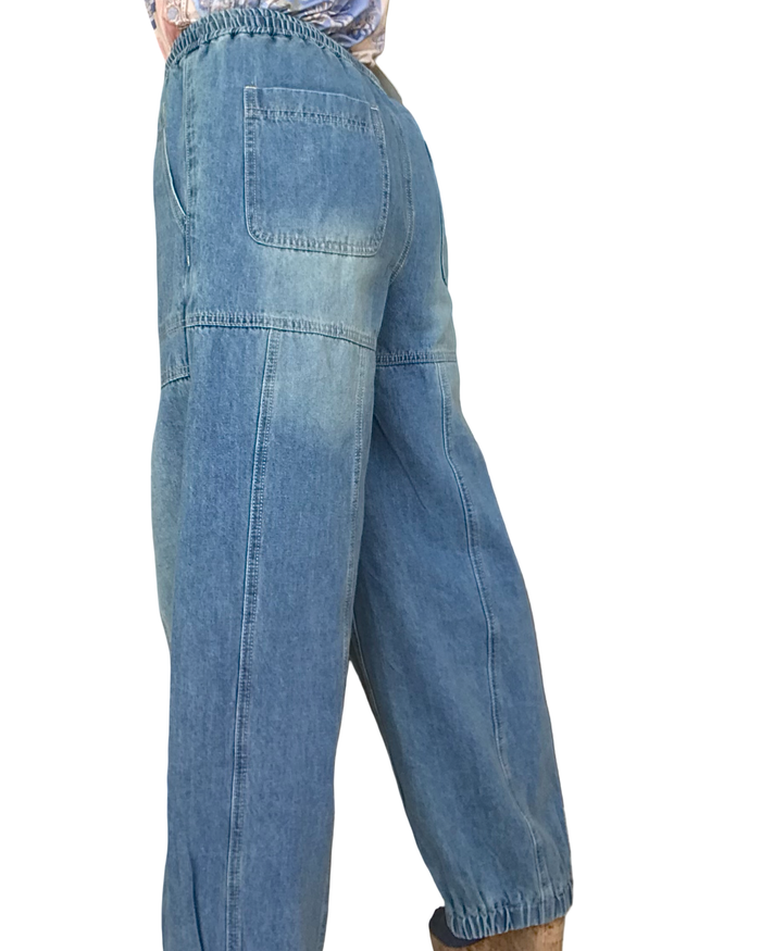 Jeans bleu moyen délavé baggy 7/8