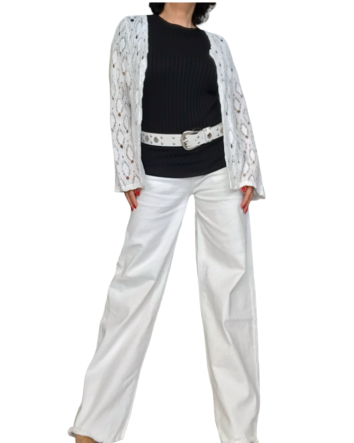 Boléro en crochet blanc cassé manche longue