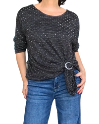 Chandail chiné noir et gris garni de petites pierres argentées